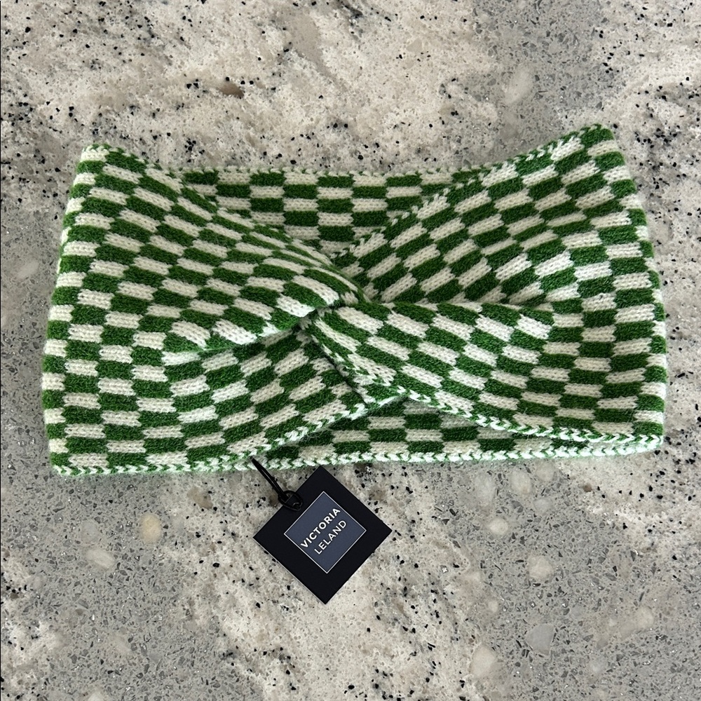 Victoria Leland Green and White Checkered Headband